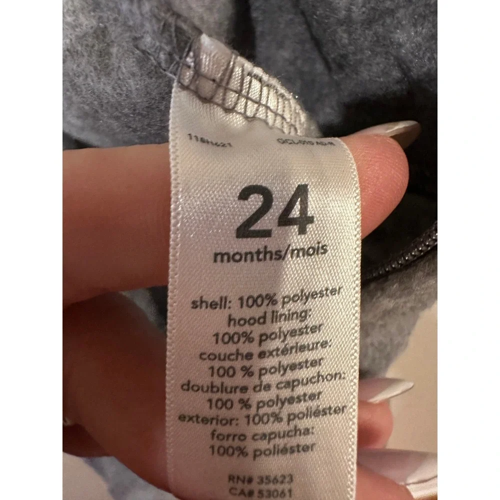 Carters 24 Months Gray Polar Bear Hooded Fleece One Piece Pajamas Jumpsuit